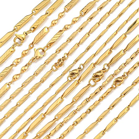 Ion Plating(IP) Golden 201 Stainless Steel Bar Link Necklaces NJEW-K270-10-1