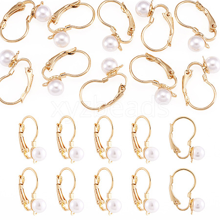 10Pcs Round Brass & ABS Imitation Pearl Leverback Earring Findings KK-TADJ0001-17-1