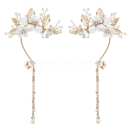 2Pcs 2 Styles Flower Crystal Rhinestone & Plastic Pearl Cuff Earrings EJEW-FH0001-13G-1