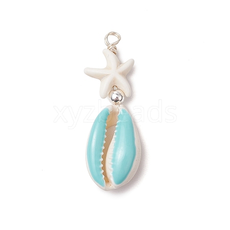 Cowrie Shell Enamel & Synthetic Turquoise Starfish Pendants PALLOY-JF03406-02-1