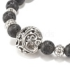 Natural Lava Rock Stretch Bracelet with Alloy Leaf Beads BJEW-JB08041-4