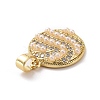 Flat Round Brass Micro Pave Clear Cubic Zirconia Pendants KK-G406-23G-3