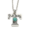 Letter A~Z Antique Silver Plated Alloy with Synthetic Turquoise Pendant Necklaces NJEW-G080-01T-1