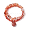 2pcs 2 Styles 6mm Round & Chip Natural Red Agate Beaded Stretch Bracelet Sets BJEW-TA00517-01-1