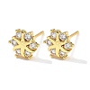 Flower Brass Micro Pave Clear Cubic Zirconin Stud Earrings EJEW-D318-10G-5