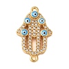 Brass Micro Pave Cleear Cubic Zirconia Evil Eye Hamsa Hand Connector Charms KK-C086-15B-G-1