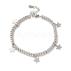 304 Stainless Steel Star Charm Bracelet with 201 Stainless Steel Round Beads for Women BJEW-B057-27P-1