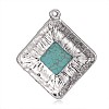 Antique Silver Plated Rhombus Alloy Dyed Synthetic Turquoise Pendants PALLOY-E399-01AS-2