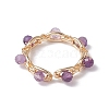 Round Natural Mixed Gemstone Bead Open Cuff Ring RJEW-JR00724-5