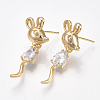 Brass Cubic Zirconia Dangle Stud Earrings KK-S350-430G-1