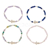 Brass Micro Pave Clear Cubic Zirconia Cross & Natural Pearl & White Jade Rondelle Beads Stretch Bracelets for Women BJEW-JB13114-2