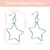 Yilisi 5Pairs 5 Colors Interlock Double Open Stars Dangle Earrings EJEW-YS0001-03-2