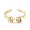 Clear Cubic Zirconia Heart Bowknot Open Cuff Ring RJEW-E072-06G-2