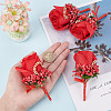 CRASPIRE 8Pcs Cloth Rose Flower Boutonniere Brooch with Rhinestone AJEW-CP0001-79B-3