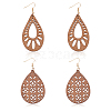 ANATTASOUL 2 Pairs 2 Style Natural Wood Hollow Out Teardrop Dangle Earrings EJEW-AN0001-54-1