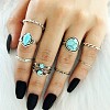 7Pcs Alloy with Synthetic Turquoise Finger Rings FS-WGB916C-10-1