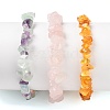 Chips Natural Amber & Fluorite & Rose Quartz Beaded Stretch Bracelets Sets X-BJEW-JB05332-02-3