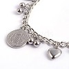 Tarnish Resistant Heart & Flat Round 304 Stainless Steel Charm Bracelets BJEW-O108-15-2