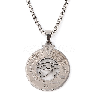 201 Stainless Steel Box Chain Eye of Horus Pendant Necklaces NJEW-P316-07P-1
