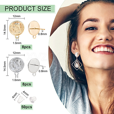 16Pcs 2 Color Brass Stud Earring Findings KK-BC0010-36-1