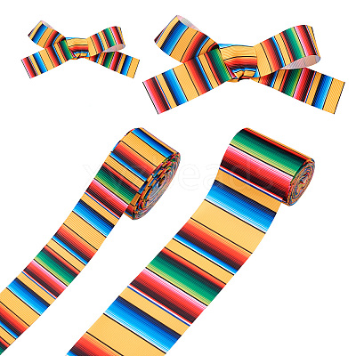 2Rolls 2 Styles Stripe Pattern Printed Polyester Grosgrain Ribbon OCOR-TA0001-37F-1