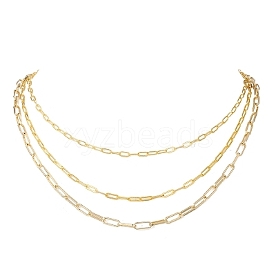 Brass Paperclip Chain 3 Layered Necklaces for Women NJEW-JN05507-1
