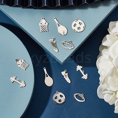 12Pcs 6 Style 201 Stainless Steel Pendants STAS-UN0032-10-1