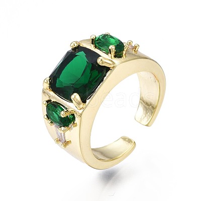 Green Cubic Zirconia Rectangle Chunky Open Cuff Ring for Women X-RJEW-N035-095-1