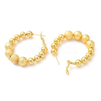 Rack Plating Brass Round Beaded Hoop Earrings EJEW-Z019-02C-G-1