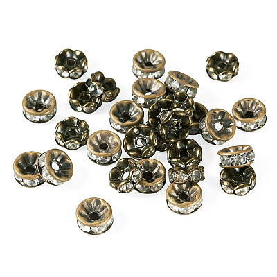 30Pcs 2 Styles Brass Rhinestone Rondelle Space Beads RB-TADJ0001-02-1