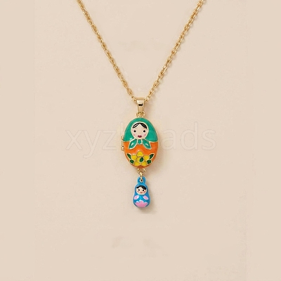 Magnetic Brass Enamel Egg with Girls Locket Pendant Necklaces for Women KK-CBAF5B9-02G-01-1