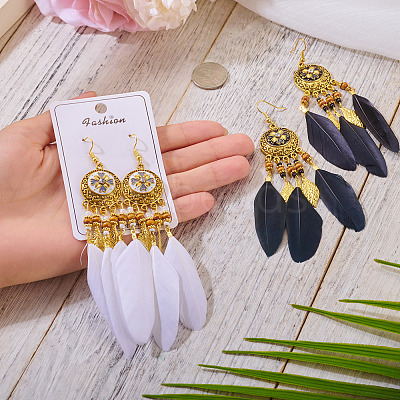 2Pairs 2 Colors Feather Chandelier Earrings EJEW-TA0001-81A-1