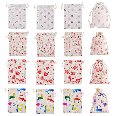 20Pcs 4 Styles Christmas Cotton Fabric Cloth Bag ABAG-TA0002-11-1