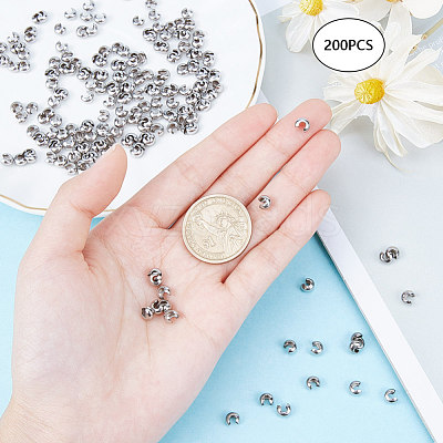 Tarnish Resistant 304 Stainless Steel Crimp Beads Covers STAS-P239-34P-01-1