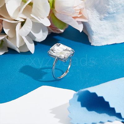1Pc Adjustable 925 Sterling Silver Rectangle Ring Component STER-BC0003-67P-1