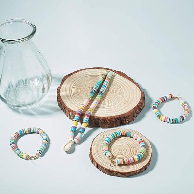 Flat Round Handmade Polymer Clay Bead Spacers X-CLAY-R067-4.0mm-11-1
