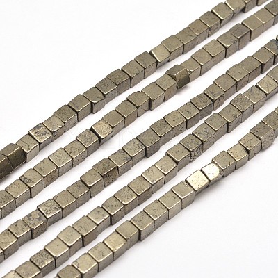 Cube Natural Pyrite Beads Strands G-I126-17-4x4mm-1