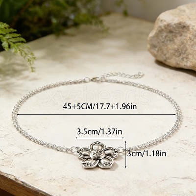 Vintage Alloy 5-Petal Flower Pendant 2-Strand Cable Chain Necklaces for Women WGE0472-01-1
