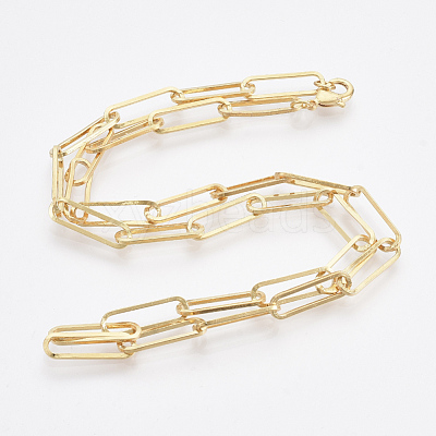 Brass Flat Oval Paperclip Chain Necklace Making MAK-S072-07A-G-1