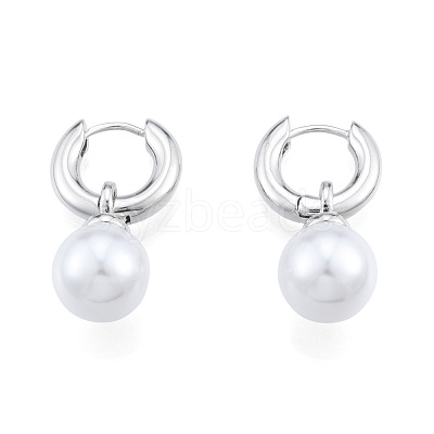 ABS Plastic Pearl Dangle Hoop Earrings EJEW-N011-106P-1