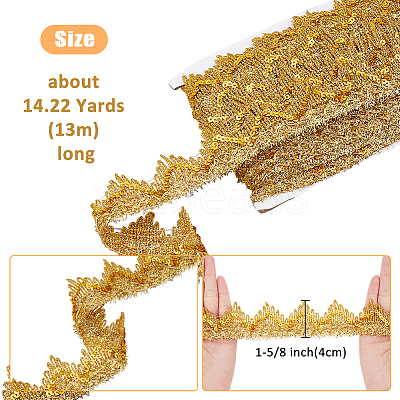 13M Sequin Polyester Wavy Lace Ribbon OCOR-WH0090-037B-1