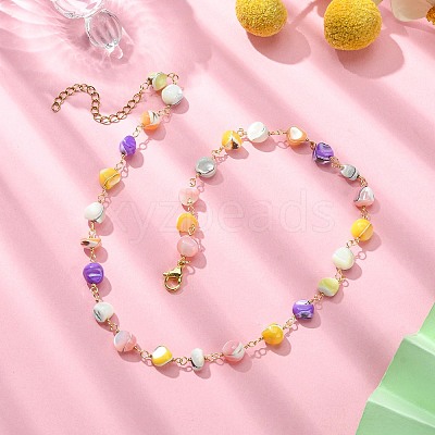 Natural Shell Nugget Beaded Chain Necklaces NJEW-JN04358-1