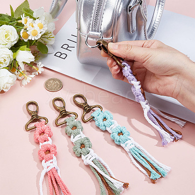 6Pcs 6 Colors Cotton Cord Knitted Flower Tassel Pendant Decoration HJEW-MA00026-1