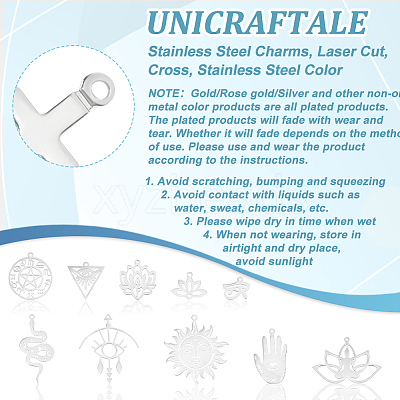 20Pcs 10 Styles 304 Stainless Steel Laser Cut Charms STAS-UN0048-70-1
