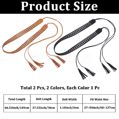 2Pcs 2 Colors Bohemian Imitation Leather Tassel Wrap Chain Belts AJEW-CL0003-47A-1