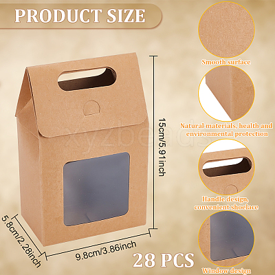 Folding Paper Gift Bags with Hole Handle and Plastic Visible Window ABAG-WH0044-35A-1