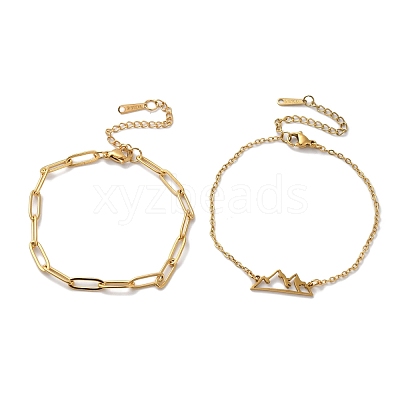 304 Stainless Steel Paperclip Chains & Cable Chain Bracelet Sets AJEW-U005-05E-G-1