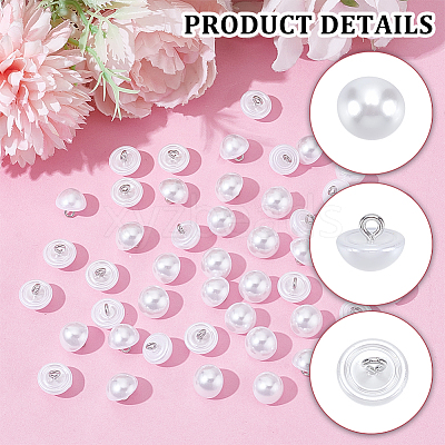 50Pcs 1-Hole Brass ABS Plastic Imitation Pearl Shank Buttons KY-CY0001-17-1