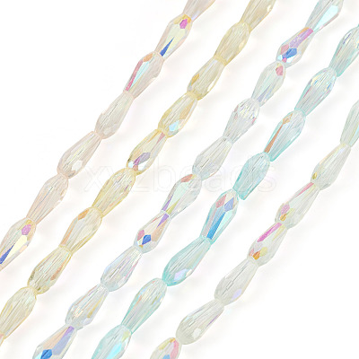 10 Strands 5 Colors AB Color Plated Transparent Glass Teardrop Beads Strands EGLA-TA0013-66-1
