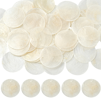 60pcs Flat Round Capiz Shell Pendants SSHEL-SC0001-49-1